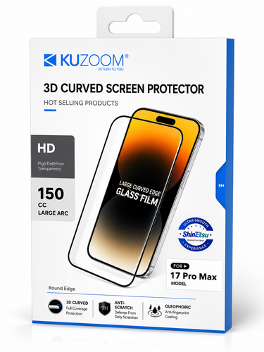 گلس گوشی / شیشه ای کوزوم KUZOOM سری HD 9D Glass مناسب 17 ایفون 17
